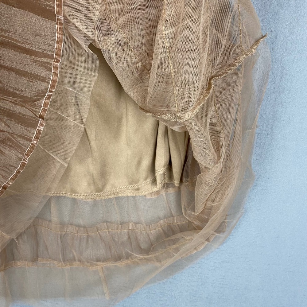 Studio West Tiered Ruffle Tulle Velvet Trim Maxi Skirt Womens S Champagne NEW - Picture 3 of 9